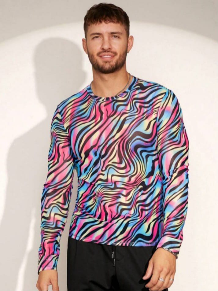 Bonga Boys Men's Digital Print Round Neck Long Sleeve Knitted T-Shirt